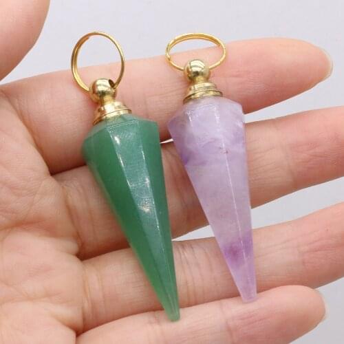 Mini Conical Perfume Bottle Pendant Natural Stone Amethysts Crystal Essential Oil Bottle for Jewelry Making DIY Charm Necklace