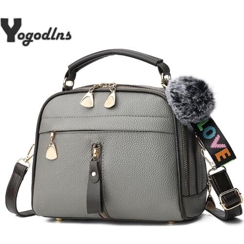 Fashion Women Handbag PU Leather Women Messenger Bag With Ball Toy Female Shoulder Bag Ladies Party Purse solid crossbody Bag