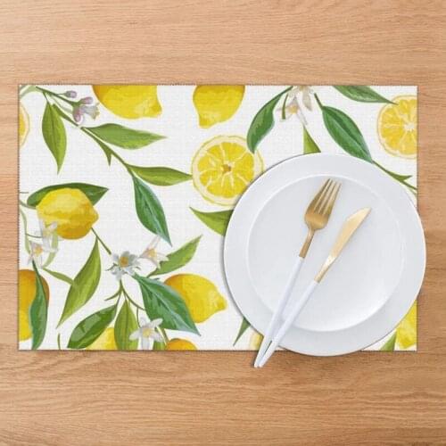 Set of 6 Fruits Lemon Floral Pattern Placemats for Dining Table Place Mat in Kitchen Accessories Cup Wine Mat