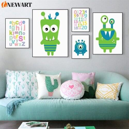 Monster Factory Wall Art Kids Room Home Poster Print Alphabet Letter Canvas Painting for Child Bedroom Decoration Picture Decor