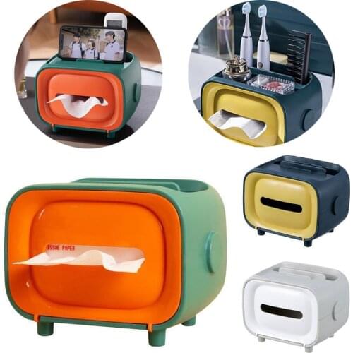 Desk Organizer Napkin Holder Tissue Box Phone Support Stand Home Livingroom Bedroom Table Bathroom Tissue Paper Organizer Boxes