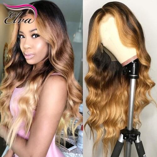 Ombre 3T Lace Front Human Hair Wigs Elva Hair Brazilian Body Wave Lace Front Wig Pre Plucked Hairline Remy Hair Human Hair Wigs