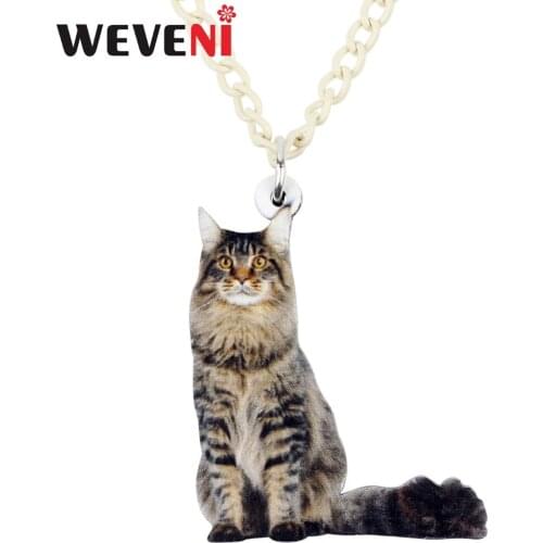 WEVENI Acrylic Fluffy Sitting Cat Necklace Pendant Chain Choker Trendy Bijoux Jewelry For Women Girls Bijoux Femme Fashion Gift