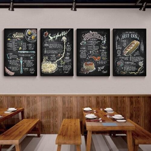 Kitchen Restaurant Poster Hamburger Hot Dog Canvas Painting Wall Decor Internet Cafe Western Living Room Home Decoration