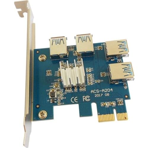 PCIE Riser Card 1 to 4 1X to 16X USB3.0 Slot Expansion Card Multiplier Hub Adapter for Bitcoin Mining Miner BTC Devices