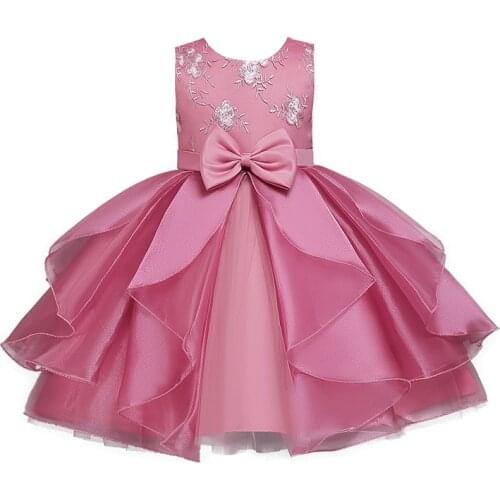 Bow Girl Embroidered Flower Christmas Dress for Kids Birthday Princess Party Clothing Gown Children Dress for Baby Girl Clothes