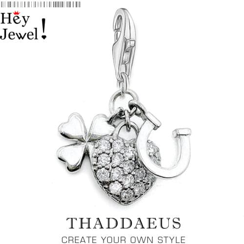 Lucky Four Leaf Clover Shamrock Horse Shoe Heart Charm Fashion DIY Jewelry 925 Sterling Silver Pendants Gift For Women