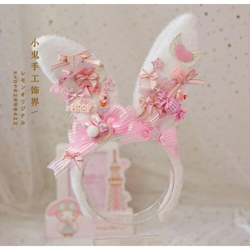 Japanese Style Soft Sister Sweet Rabbit Eared Lolita Hairband KC Sweet Mother Hand-Made Lolita Bear Eared KC
