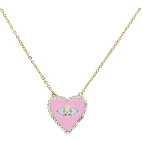 Simple Dainty Yellow Pink Blue Enamel Love Heart Pendant Necklace Clavicle Chain Charm Necklace for Women Girl Gift
