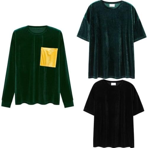 Men Velvet Velour Hip Hop Oversized Big Long Sleeve Shirts Sweatshirts