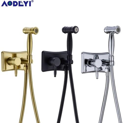 Brass Handheld Toilet bidet sprayer set Douche Kit Hot Cold Hand Bidet Faucet for Bathroom Hand Sprayer Brushed Gold