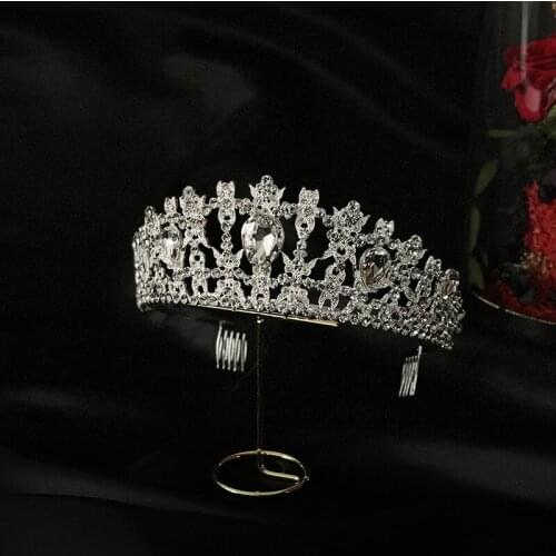 Silver Color Crown with Combs Ornament Bridal Wedding Accessories Simple Alloy Diamond-Studded Bridal Dress Jewelry BH
