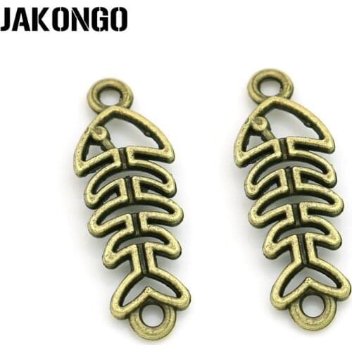 JAKONGO Antique Bronze Plated Fish Connectors for Jewelry Making Findings Accessories DIY Handmade 31x11mm 10pcs/lot