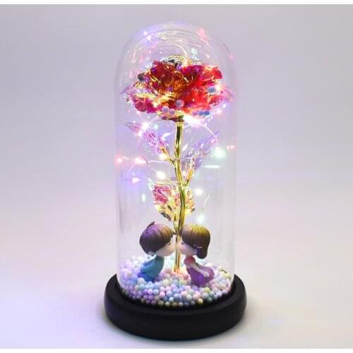 Glass Cover Decoration Ornaments Artificial Flower Decoration Art Ornament Color Gold Leaf Rose Flower with Lamp