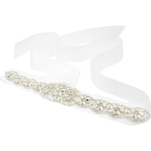 Bridal Rhinestone Wedding Belts Hand Clear Crystal 110 inch Length for Bridal Gowns - Silver