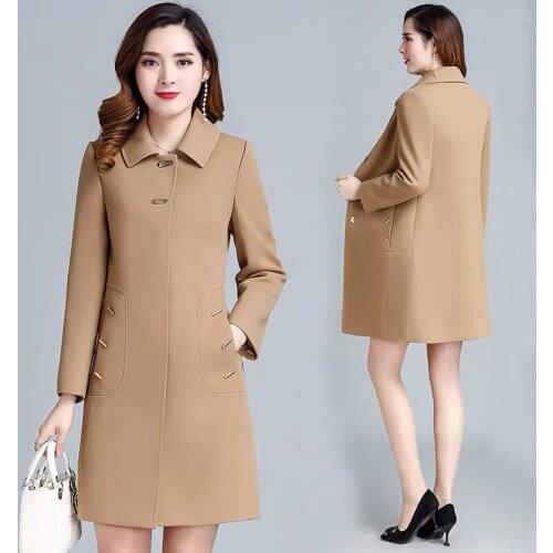 Women Trench Coat Elegant Office Coat Autumn Winter Mid-length Windbreaker Outerwear Female Casual Overcoat Tops Plus Size R898