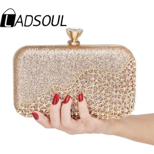 LADSOUL Diamond Evening Clutch Bag For Women Wedding Golden Clutch Purse Chain Dinner Bag Small Party Handbag With Metal Handle