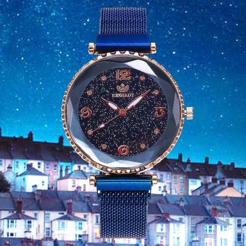 Hot Top Brand Watches For Woman Rose Gold Mesh Magnet Buckle Starry Quartz Watch Geometric Surface Casual Women Wristwatch Clock