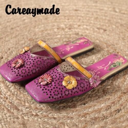 Careaymade-Hotsale New flowers Womens Sandals Ethnic handmade genuine Leather Wedge Sandals Comfortable Breathable Slippers