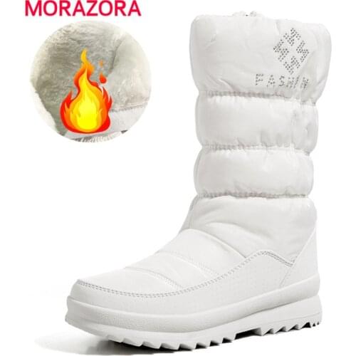 MORAZORA High Quality Snow Boots Women Zip Mid Calf Boots Black White Platform Plush Keep Warm Winter Boots Female Shoes