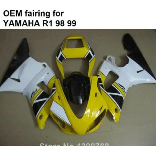 100% fit for Yamaha injection molding YZF R1 1998 1999 yellow white black motorcycle fairings set YZFR1 98 99 CN14