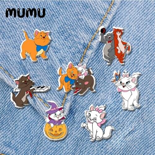 2021 New Cute Cat Lapel Pin Marie Butterfly Acrylic Brooches Handmade Epoxy Jewelry Shirt Bag Badge