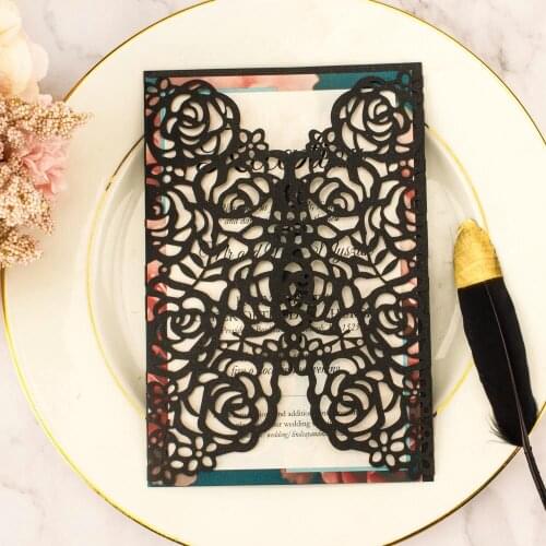 50pcs/lot laser cut flower pattern Wedding invitation Cards Greeting invitation anniversary Birthday baptism Party Decoration