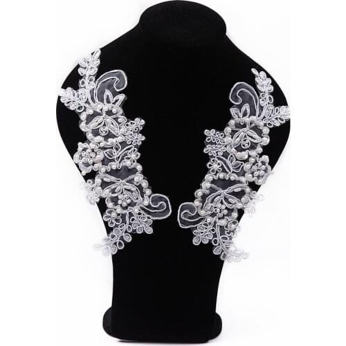 19*7cm(1pairs/Lot) Off-White Sewing Bone Wedding Bridal Embroidered Lace Applique for Garment Decoration Lace Patch