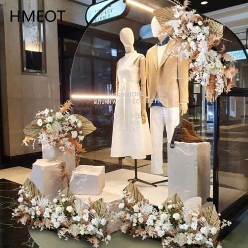 Big Reed Pampas Fan Leaf Flower Arrangement Artificial Flower Row Wedding Arch Decor Backdrop Layout Window Display Flower Wall