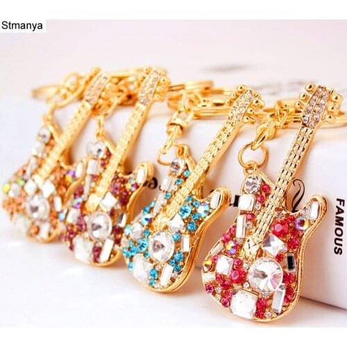 Guitar Key Chain - Crystal Rhinestone Key Ring Purse Bag Buckle HandBag Pendant Keychain Car Keyrings For Lovers Gift K1586