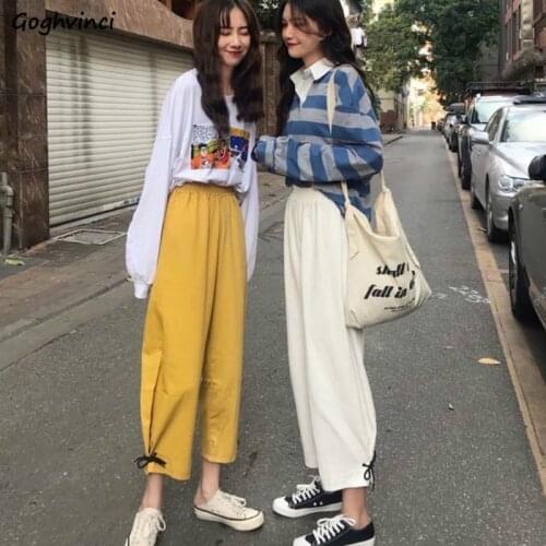 Women Casual Pants Large Size 3XL Ankle-length Solid Bandage Straight Loose Lovely Elegant Korean Style Fashion Popular Females