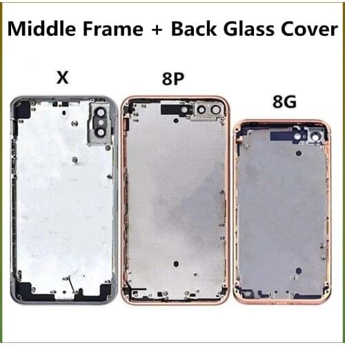 Back Battery Cover For iPhone 8 8 Plus Rear Housing Middle Frame and Back Glass Cover CE + Text For iphone X back housing case