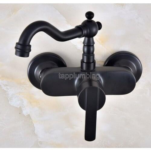 Black Oil Rubbed Bronze Wall Mounted Bathroom Basin Faucet / 360 Swivel Spout Kitchen Sink Mixer Taps tnf844