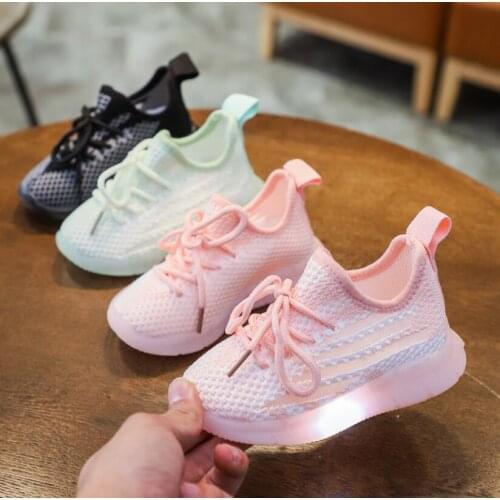 Children LED Sport Shoes Luminous Fashion Breathable Kids Boys Net Shoes Girls Anti-Slippery Sneakers With Light Running Shoes