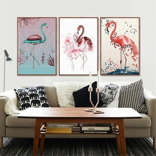 European and American Flamingo Animal Living Room Bedroom Mural Frameless Decorative Painting Pink Color Creative Wall Art