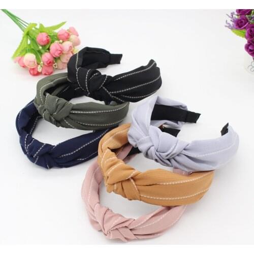 H:HYDE Women Girl Fabric Bowknot Wide Hairband Knotted Solid Color Headwear For Handmade Hair Hoop Hair Accessories