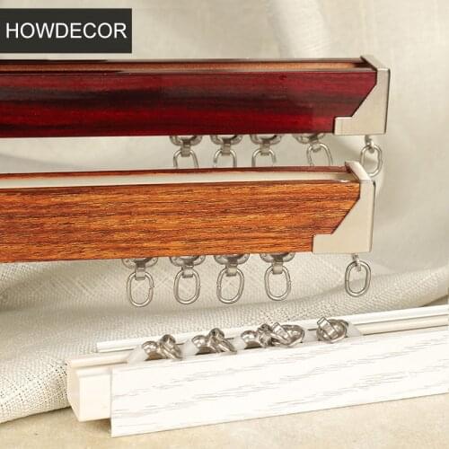 Imitation Wood Grain Retro Thick Aluminum Alloy Wood Grain Curtain Track Mute Curtain Rod Roman Rod Single Track Slide Rail