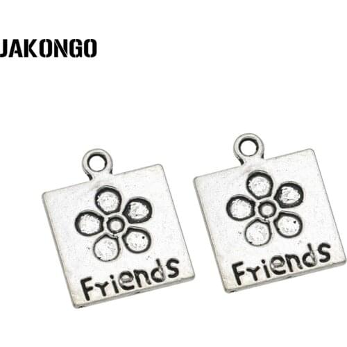 JAKONGO 20pcs Antique Silver Plated Friends Flower Charm Pendants for Bracelet Jewelry Accessories Making Findings 17x14mm