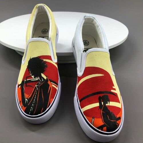 Wen Design Hand Painted Shoes Custom Anime Samurai Champloo Slip On Canvas Sneakers Men Women Low Platform Flat Plimsolls