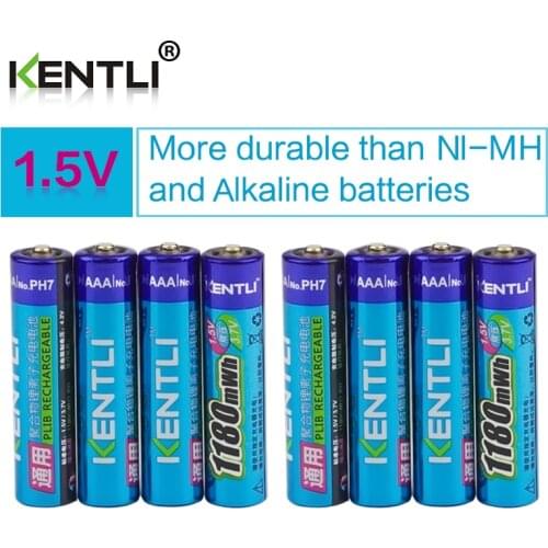 KENTLI 8pcs no memory effect 1.5v 1180mWh AAA polymer lithium li-ion rechargeable batteries aaa battery