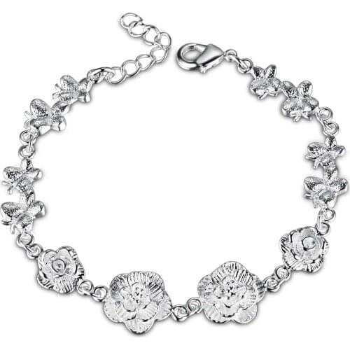 AH021 Wholesale Silver 925 Jewelry Bracelet For Women Sterling-silver-jewelry Fashion Jewelry Dragonfly Flowers Bracelets