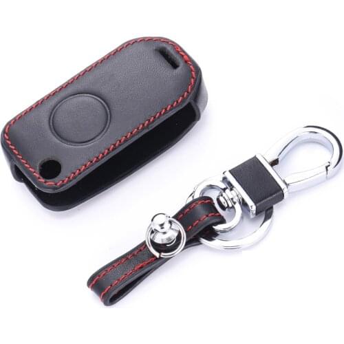 Genuine Leather Remote Car Keys Case Fob Cover for Mercedes W168 W124 W202 W210 W211 W203 Protective Keyring