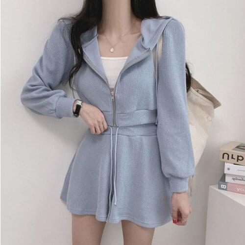 Spring Autumn New Women Two Piece Set Casual Sportswear Suits Elegant Long Sleeve Hooded Zipper Cardigan Tops High Waist Shorts