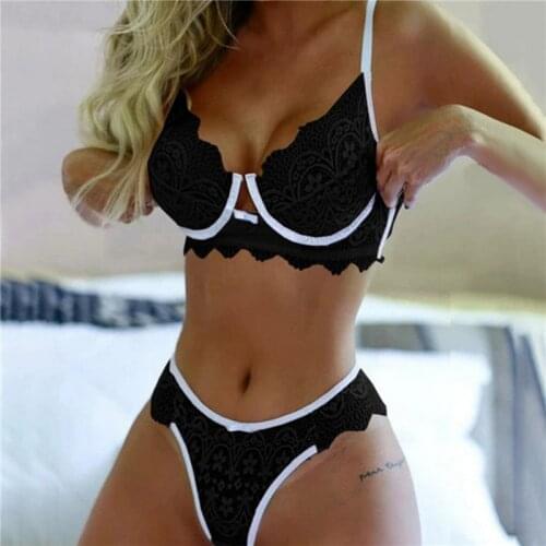 2021 New Large Size Bra Set Push Up Seamless Embroidery Lace Sexy Lingerie ladies Women Transparent Underwear Set