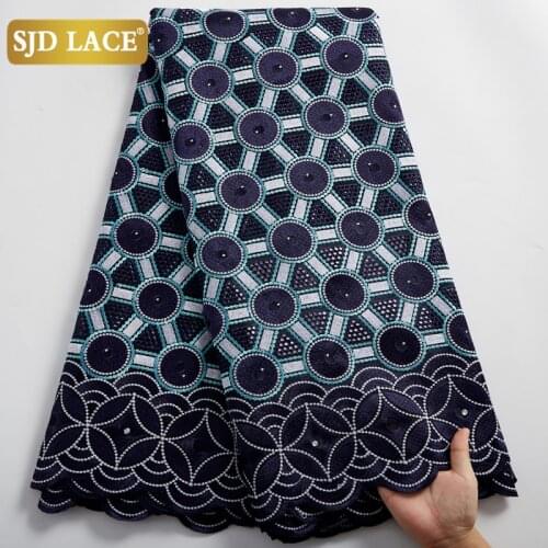 SJD LACE New Arrival African Lace Fabric High Quality Blue Swiss Voile Lace In Switzerland Embroidery Cotton For Man Cloth A2482