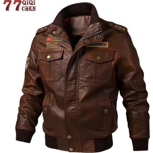 Tactical PU Leather Jacket Men Vintage Embroidery letters Military Autumn Spring Motorcycle Pilot Coat chaqueta cuero hombre