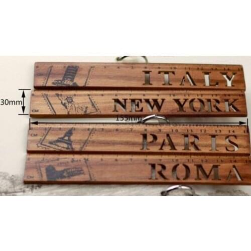 1Pcs NEW Cute Vintage City Hollow Wooden Ruler bookmark straight ruler ITALY PARIS ROMA NEW YORK School cute stationery 15CM