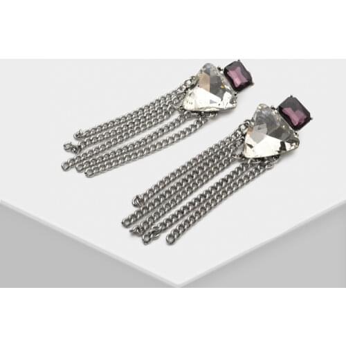 M21-Amorita boutique trendy Inverted triangle crystal Drop tassel Earrings