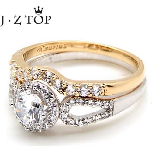 JZTOP Classic Zircon Wedding Ring Set For Woman Luxury Crystal Gold Color Silver Color Finger Rings Female Anillos Mujer Gifts