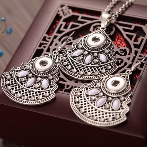 Snap Jewelry Set Settings Crystal 12mm 18mm Snap Necklace & 12mm Snap Earrings for Women Snap Button Earrings Pendant Necklace